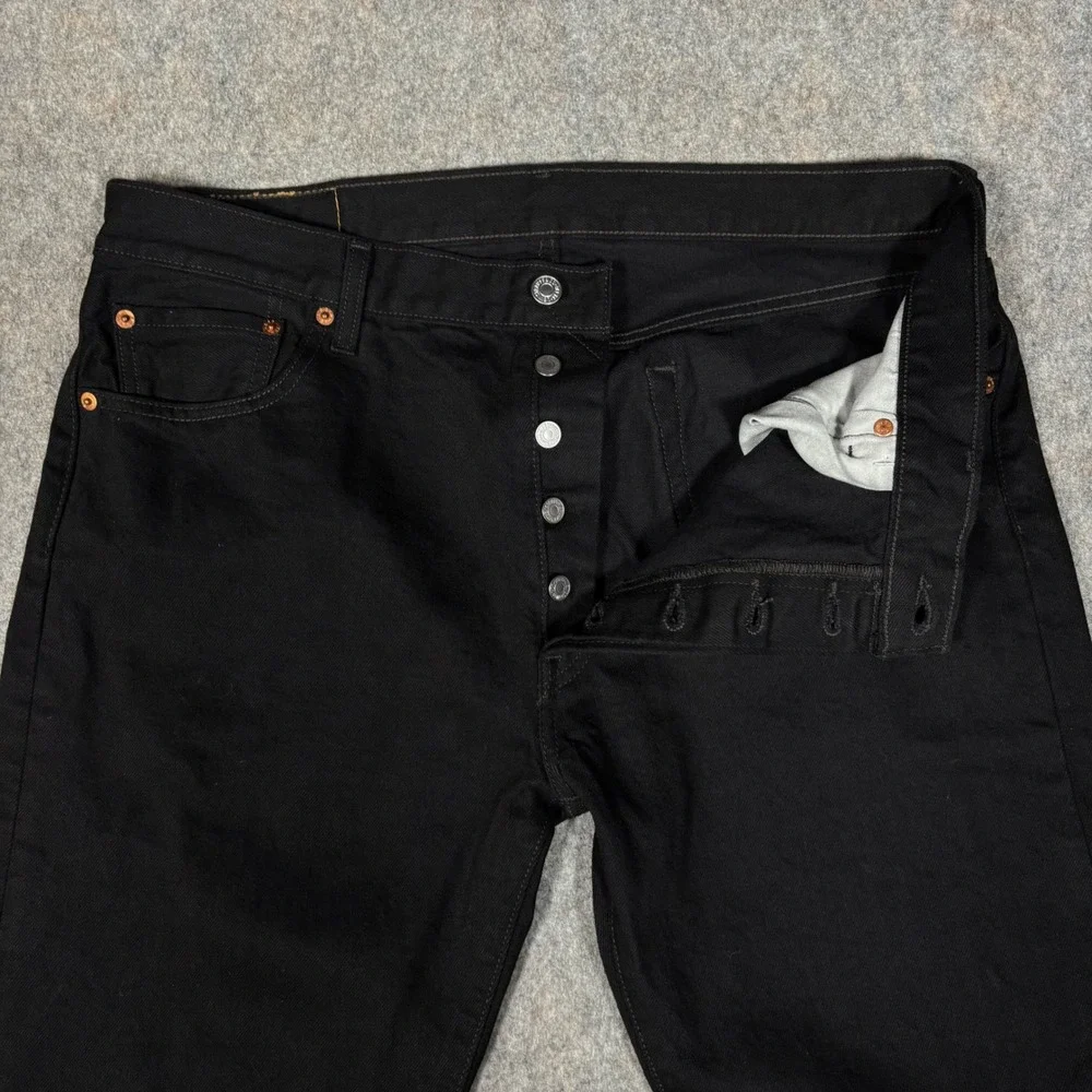 Levis 501 Original Fit Jeans Mens 36x34 Black Button Fly Straight Leg Denim
